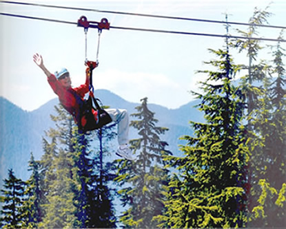 Lynn Rosen ziplines on Grouse Mountain