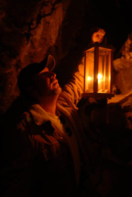 Oregon Caves exploring by candlelight