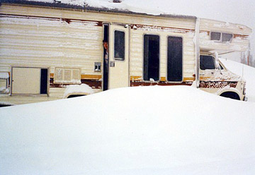 RV with fresh layers of snow, Oregon