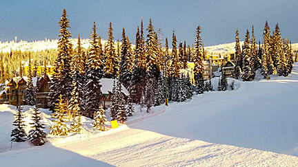 Big White morning sunshine on village base