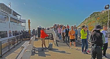 Tourists deboard on Alcatraz