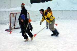 Playing broomball at Sun Peaks Ski Resort