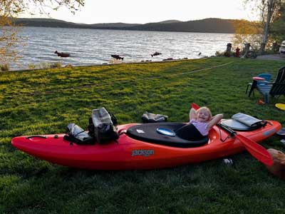 Klamath River relaxing on a beached kayak